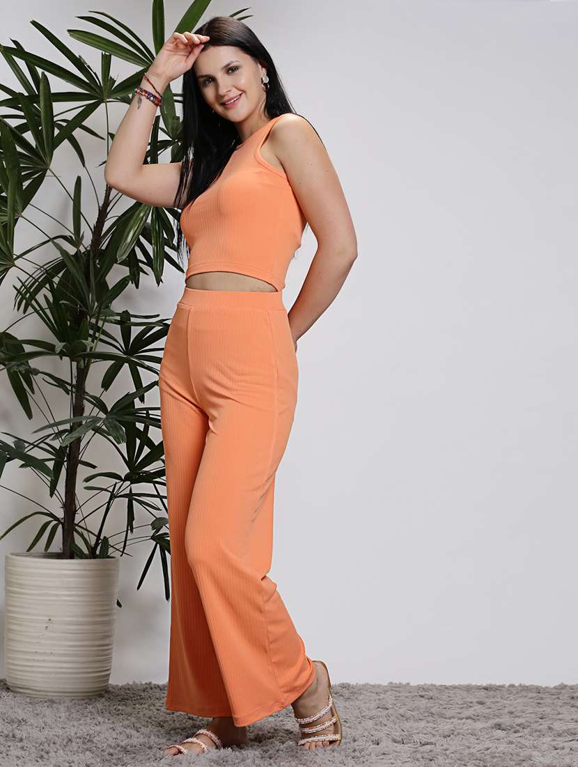  women orangetop palazzos solid cord-set - 21376704 -  Standard Image - 1