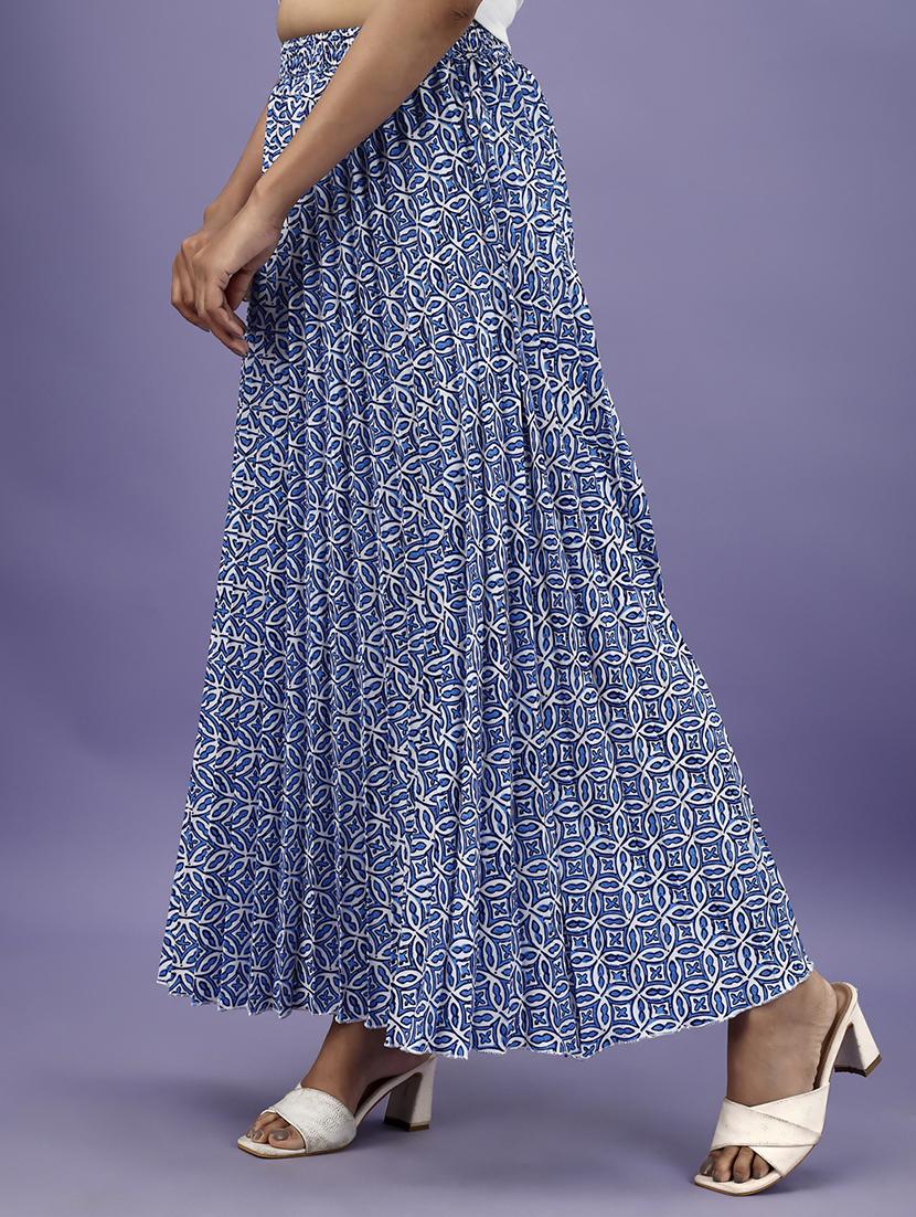 women blue printed flared skirt - 21376741 - Standard Image - 1