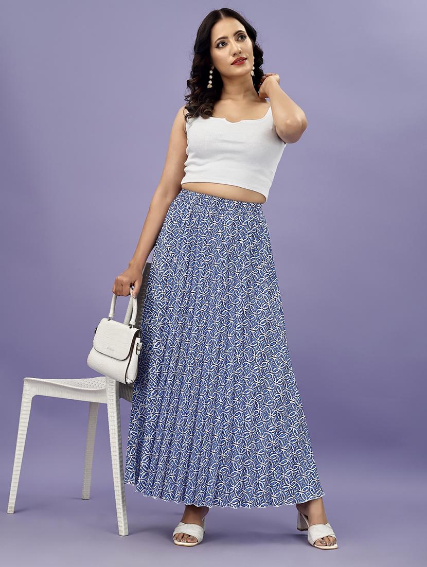 women blue printed flared skirt - 21376741 - Standard Image - 4