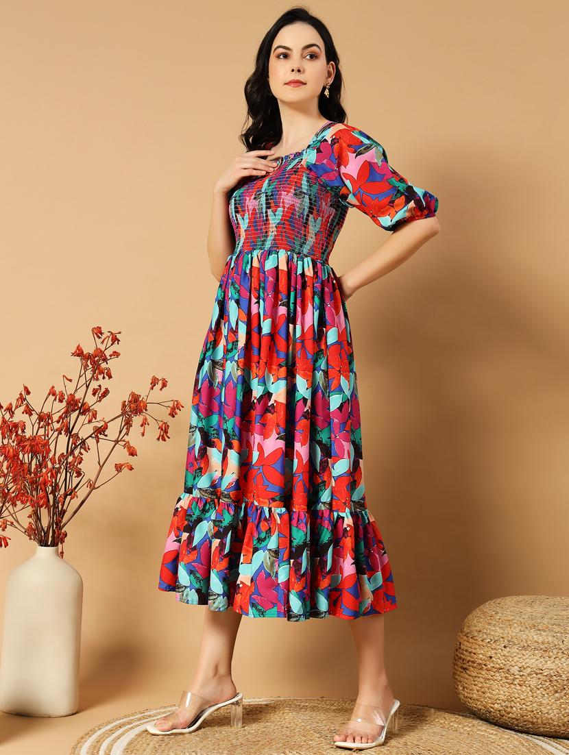 women multi colored crepe fit & flare dress - 21376745 - Standard Image - 1