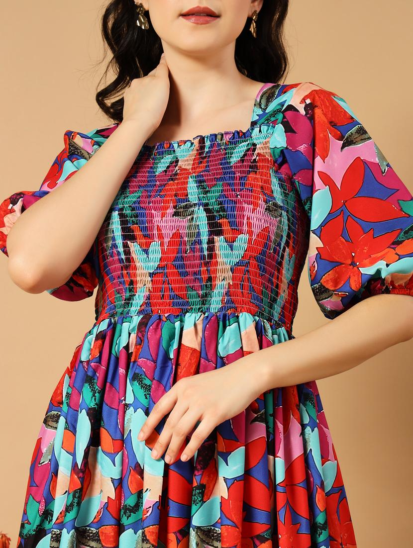 women multi colored crepe fit & flare dress - 21376745 - Standard Image - 4