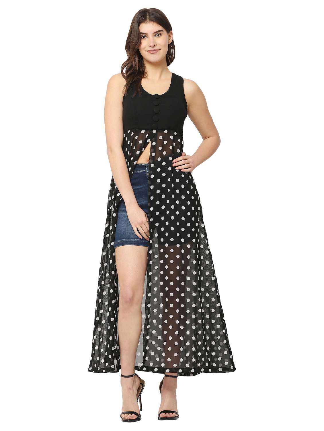 women black georgette a-line tunic