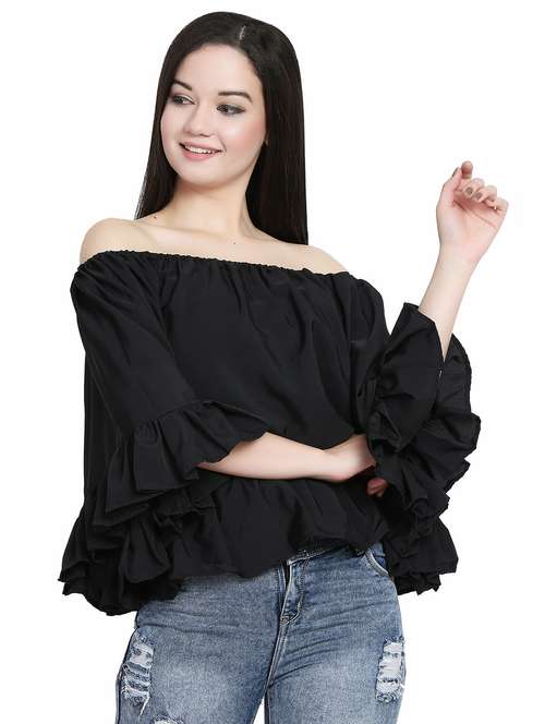 women black solids off-shoulder top - 21376757 -  Standard Image - 0