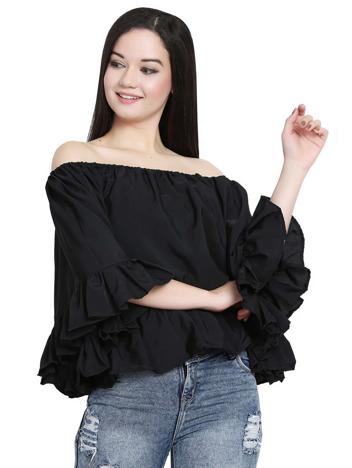 women black solids off-shoulder top - 21376757 -  Zoom Image - 0