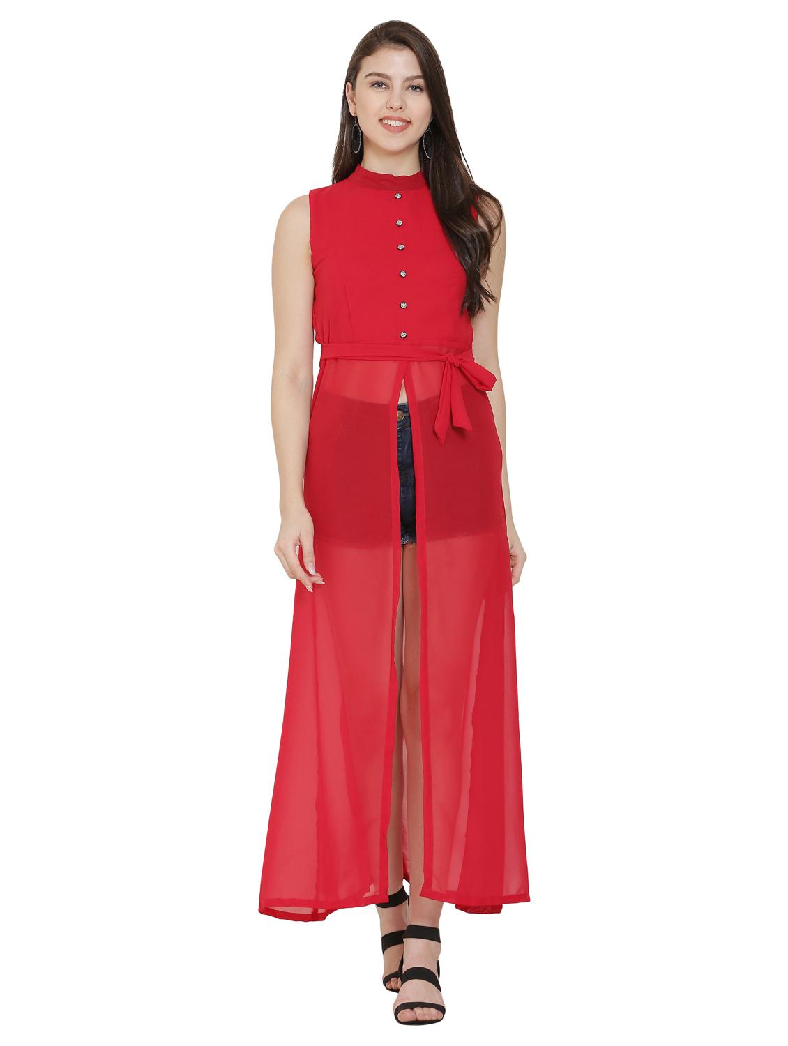 women red georgette a-line tunic - 21376793 -  Zoom Image - 0