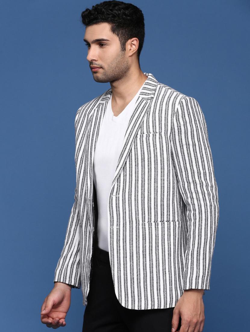 men long sleeved striped single breasted casual blazer - 21376936 - Standard Image - 1