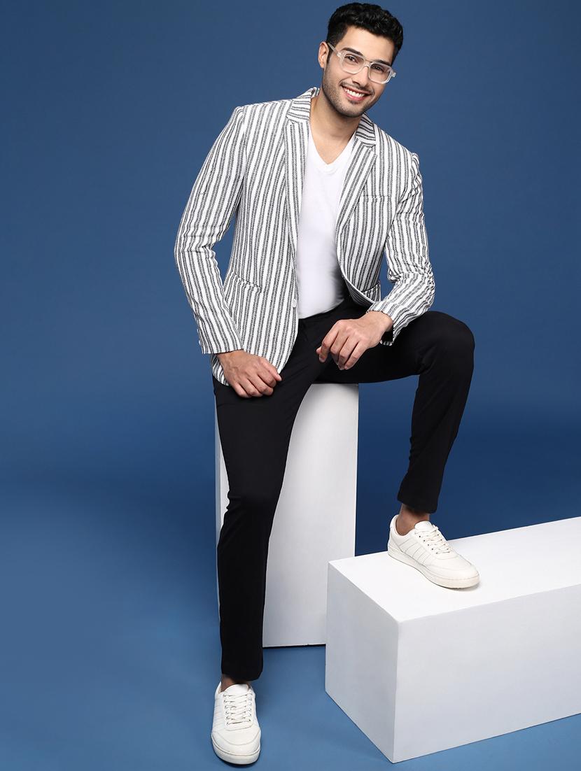 men long sleeved striped single breasted casual blazer - 21376936 - Standard Image - 4