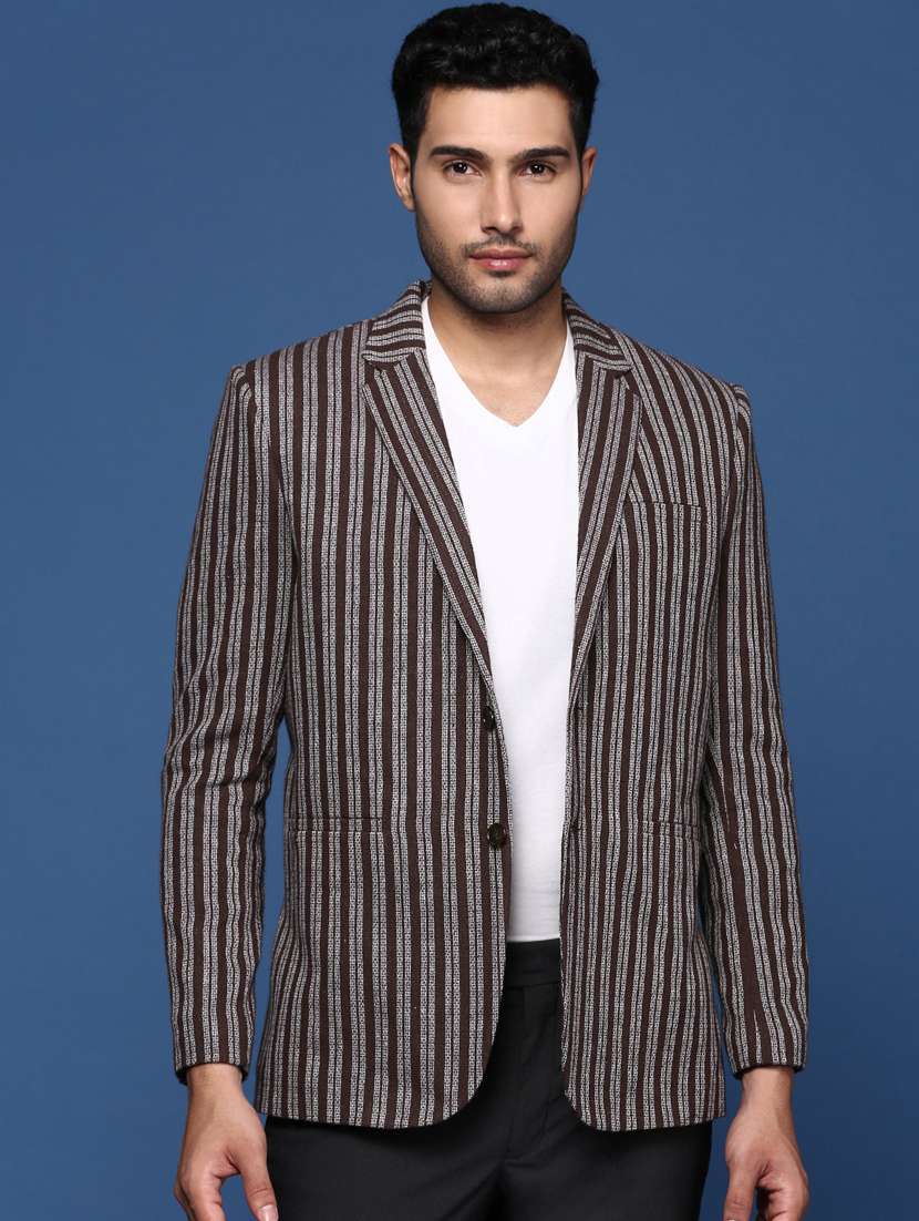men striped single breasted blazer