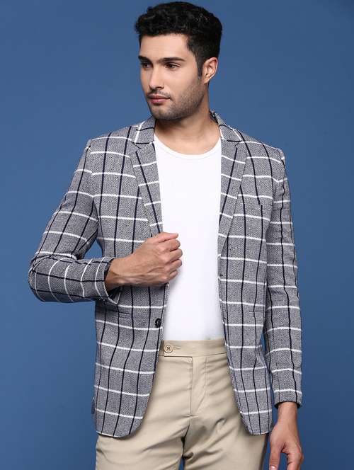 men long sleeved checkered single breasted casual blazer - 21376944 - Standard Image - 0