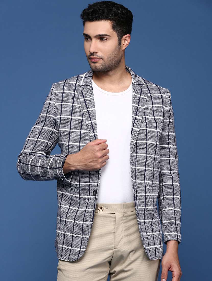 men long sleeved checkered single breasted casual blazer - 21376944 - Zoom Image - 0