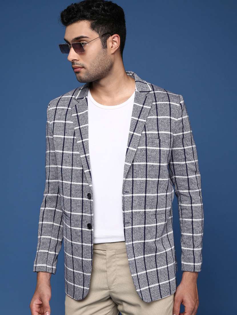 men long sleeved checkered single breasted casual blazer - 21376944 - Standard Image - 1