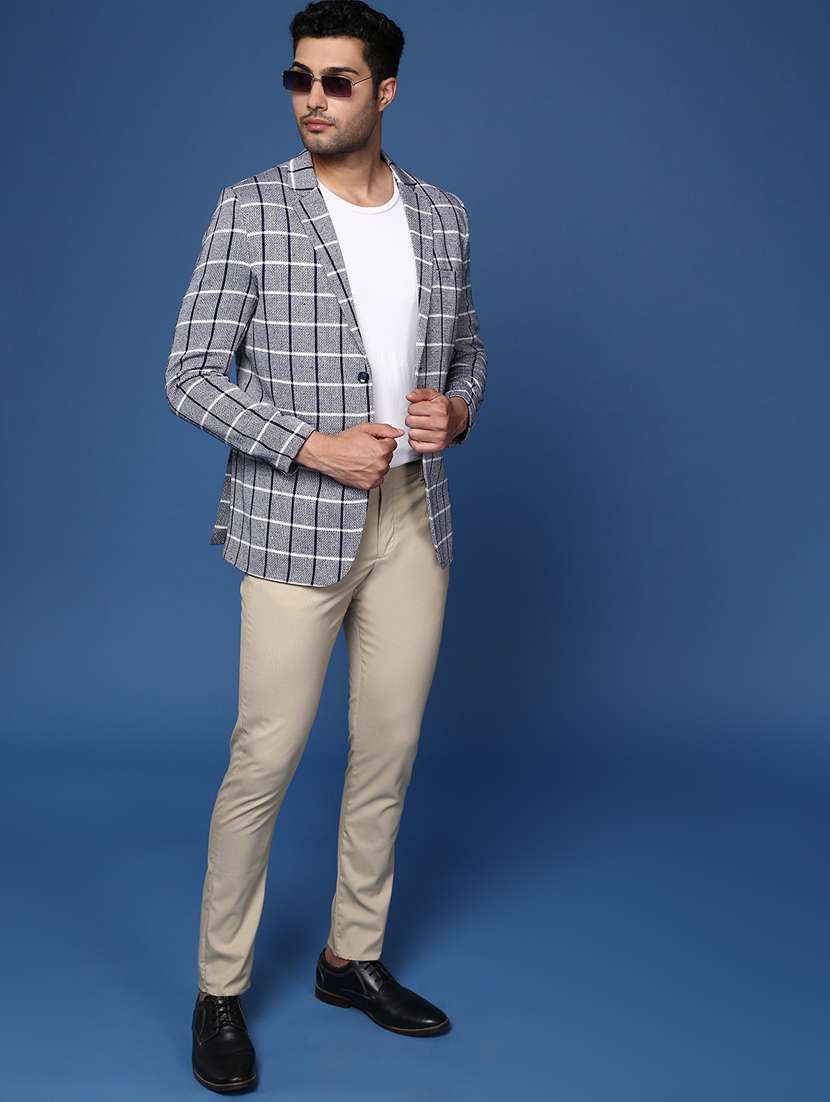 men long sleeved checkered single breasted casual blazer - 21376944 - Standard Image - 4