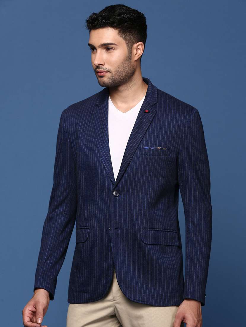 men long sleeved striped single breasted casual blazer - 21376974 -  Standard Image - 1