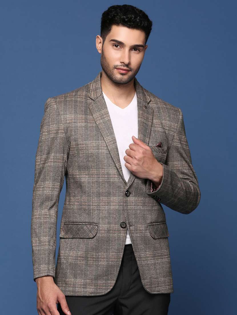 men long sleeved checkered single breasted casual blazer - 21376980 - Zoom Image - 0