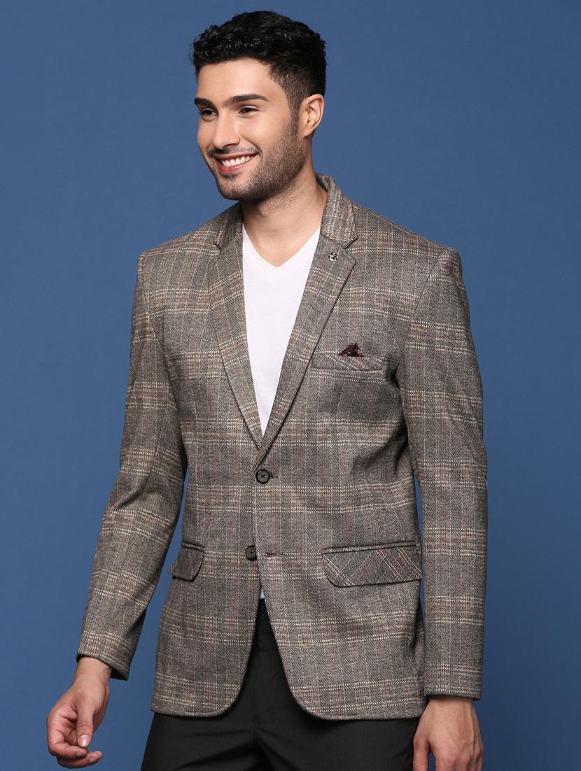 men long sleeved checkered single breasted casual blazer - 21376980 -  Standard Image - 1