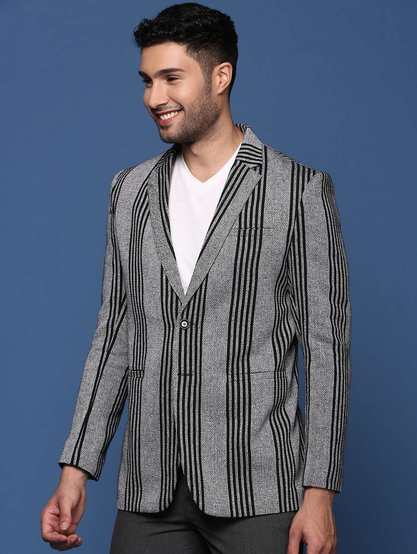 men long sleeved striped single breasted casual blazer - 21376986 -  Standard Image - 1