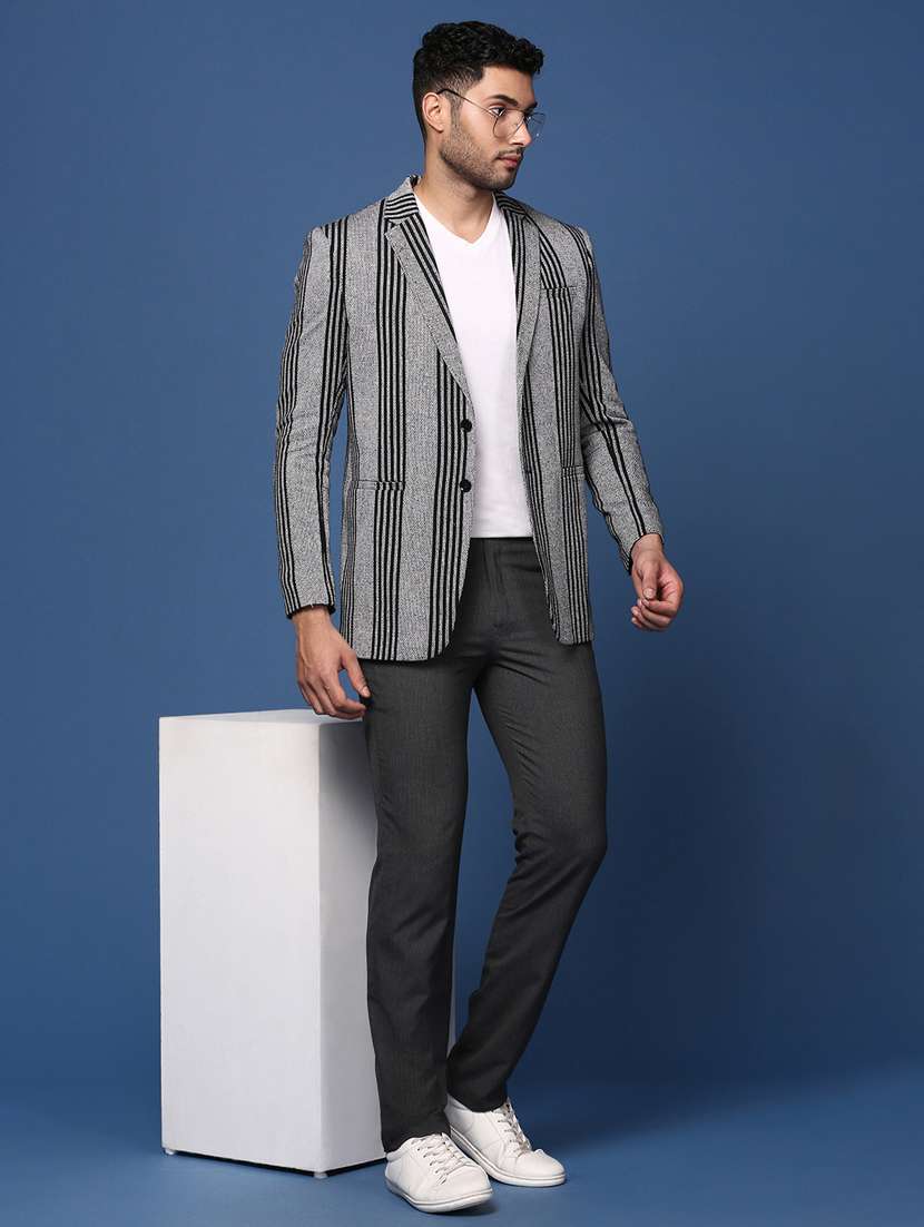 men long sleeved striped single breasted casual blazer - 21376986 -  Standard Image - 4