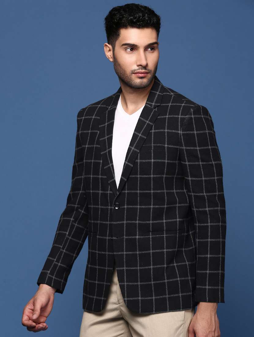 men long sleeved checkered single breasted casual blazer - 21376987 -  Standard Image - 1