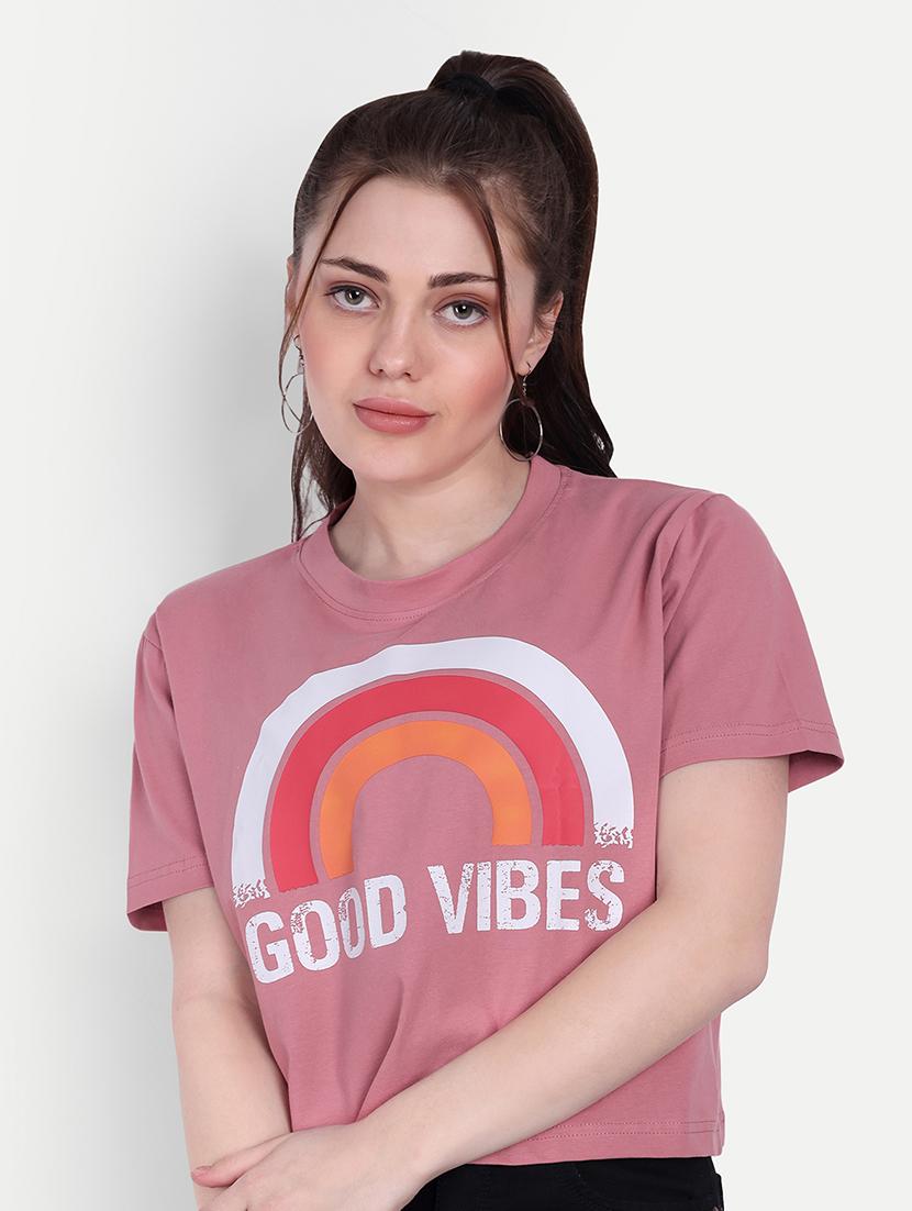 women round neck front print boxy t-shirt - 21377015 - Zoom Image - 0