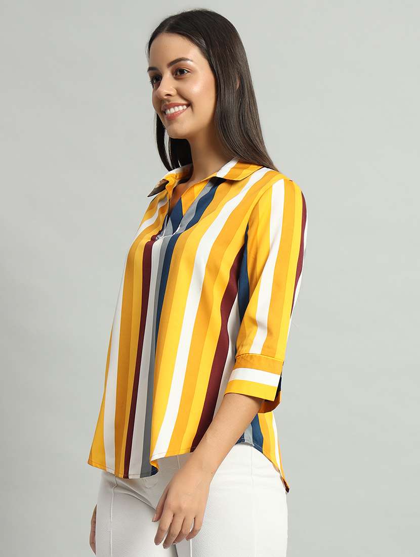 women striped collared shirt top - 21377038 -  Standard Image - 1