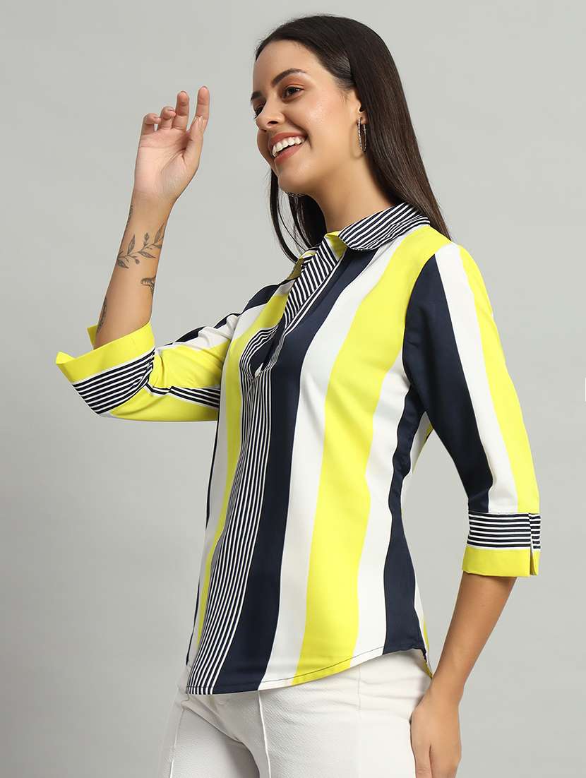 women striped collared shirt top - 21377039 -  Standard Image - 1