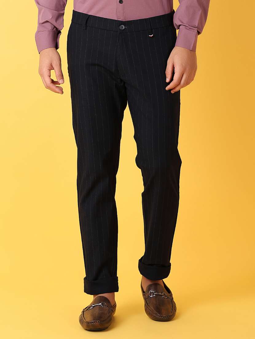 men mid rise striped flat front formal trouser