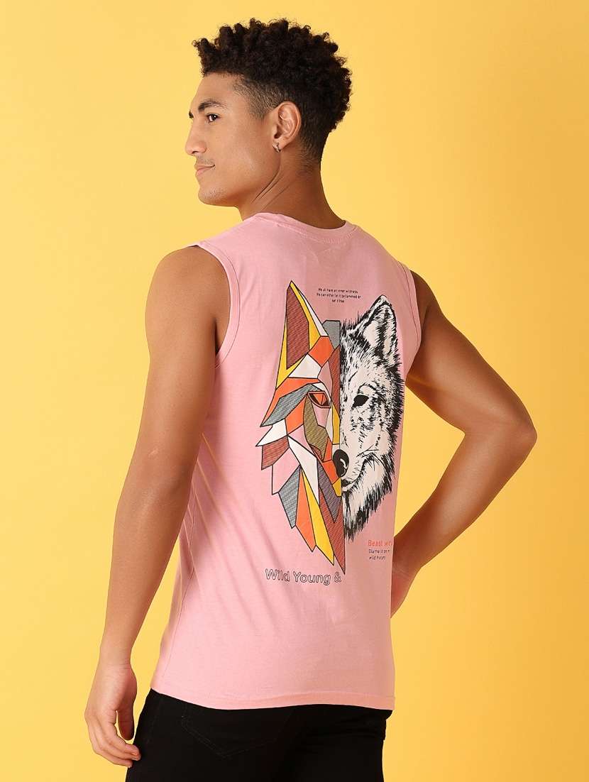 men round neck back print t-shirt