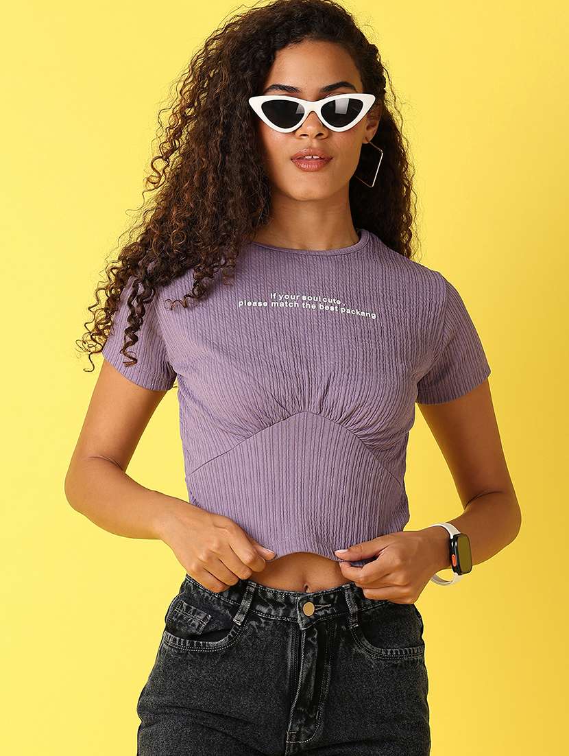 women solid printed slim fit crop top - 21378377 - Standard Image - 4