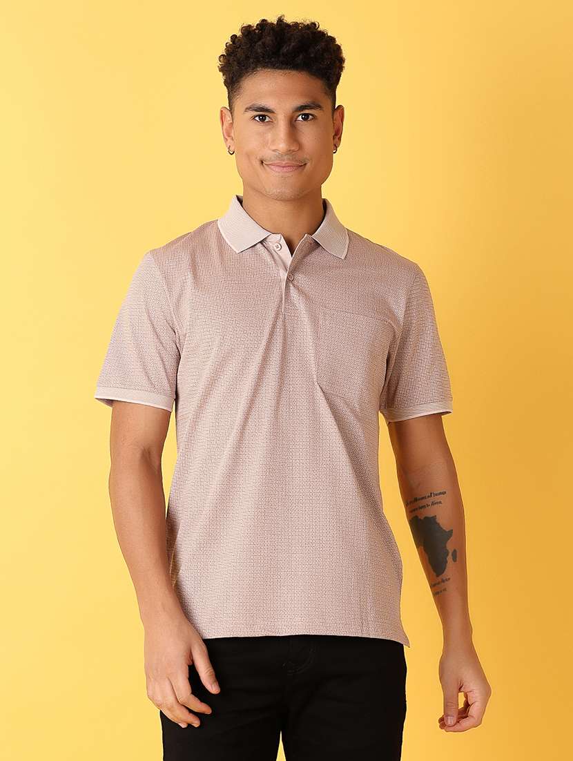 men polo neck self design short sleeve t-shirt