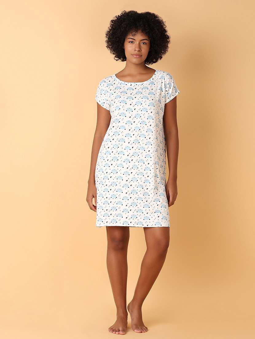 women printed short sleeves nighty - 21378395 -  Standard Image - 1
