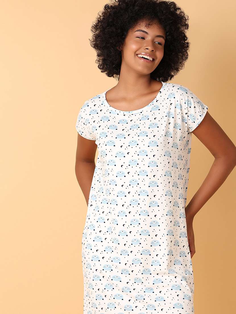 women printed short sleeves nighty - 21378395 -  Standard Image - 4