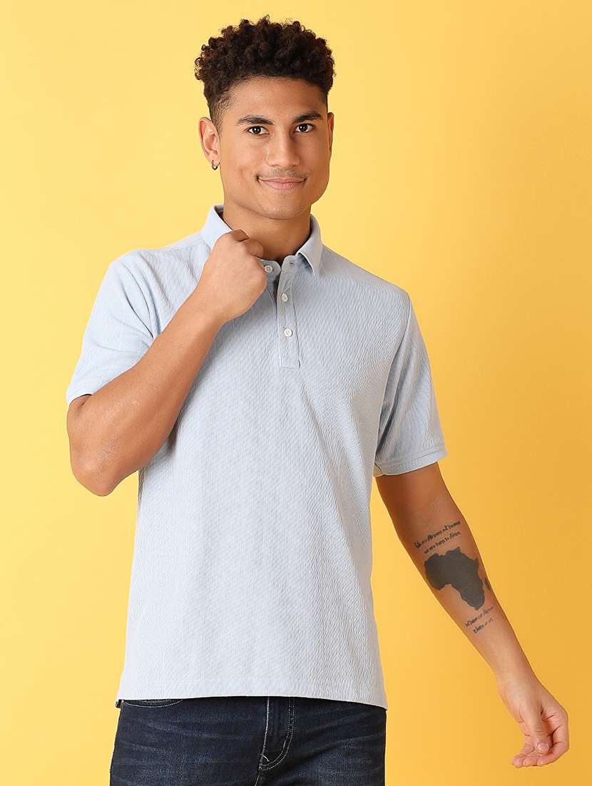 men polo neck self design short sleeve t-shirt