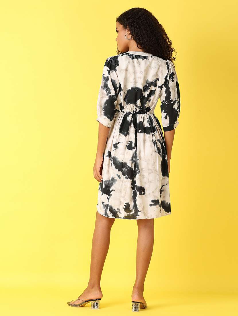 women tie & dye mandarin neck a-line dress - 21378465 -  Standard Image - 4