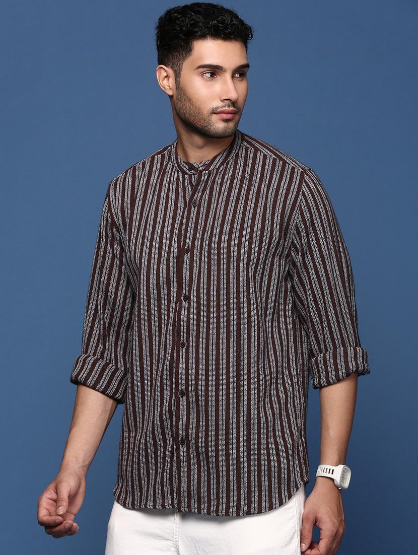 men long sleeved striped casual shirt - 21378727 - Standard Image - 1