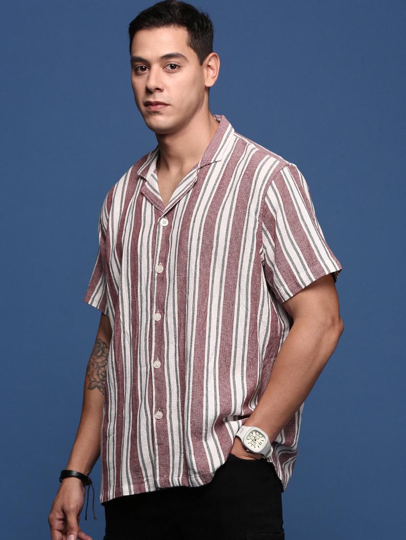 men short sleeved striped casual shirt - 21378732 - Standard Image - 1