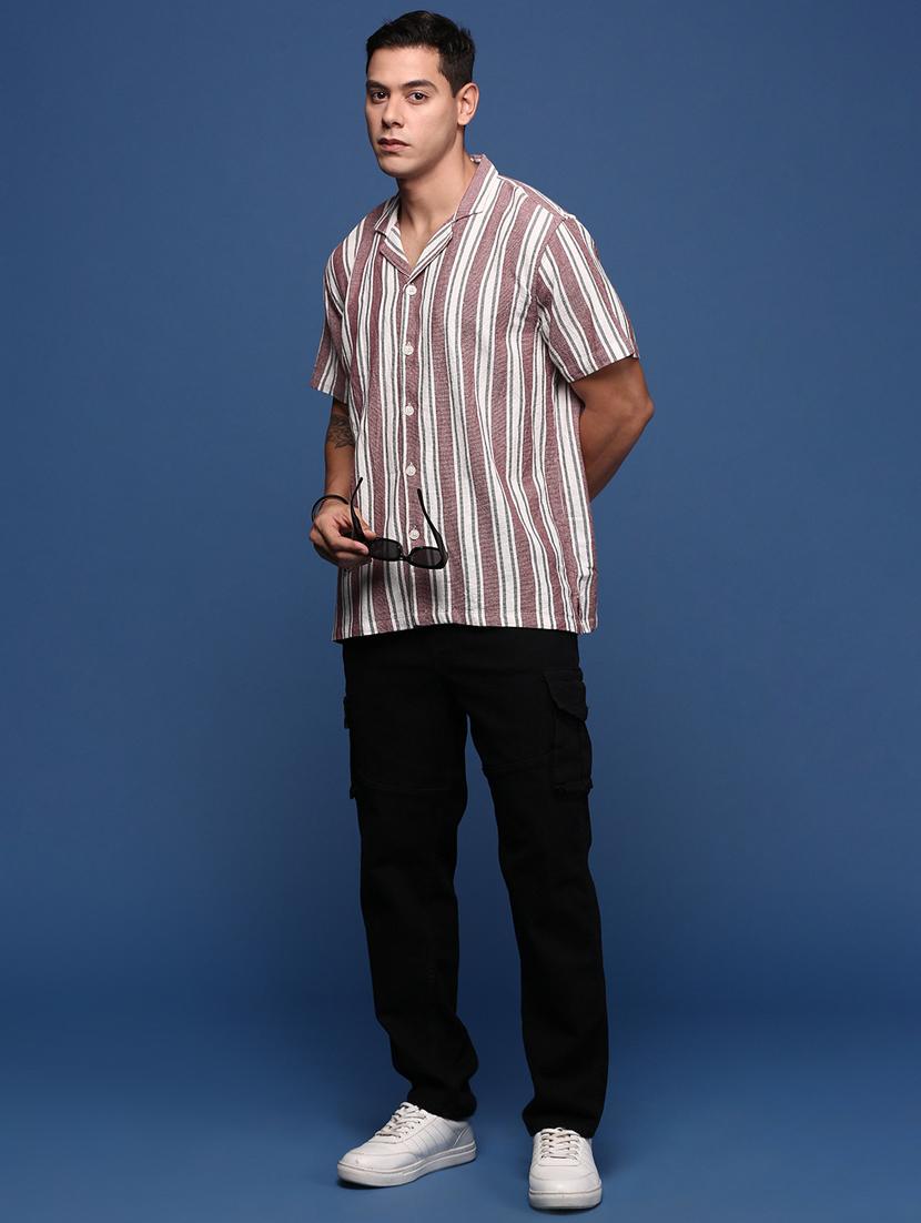 men short sleeved striped casual shirt - 21378732 - Standard Image - 4