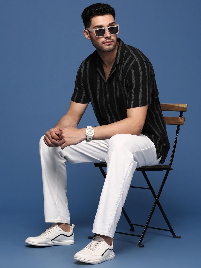 men short sleeved striped casual shirt - 21378736 - Standard Image - 4