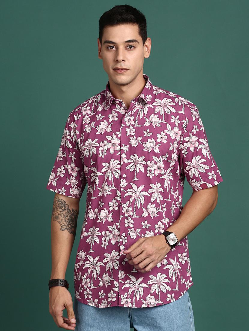 men short sleeved printed casual shirt