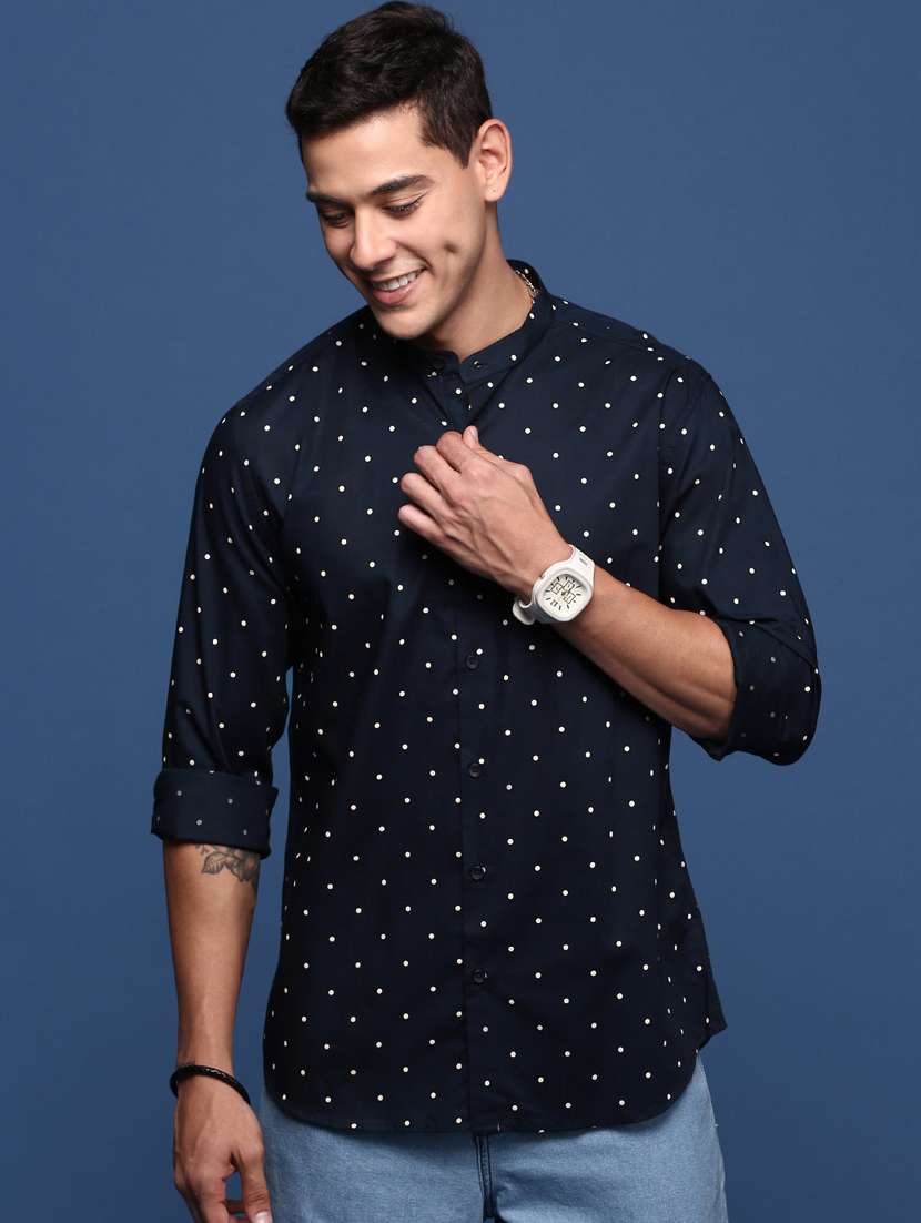 men long sleeved printed casual shirt