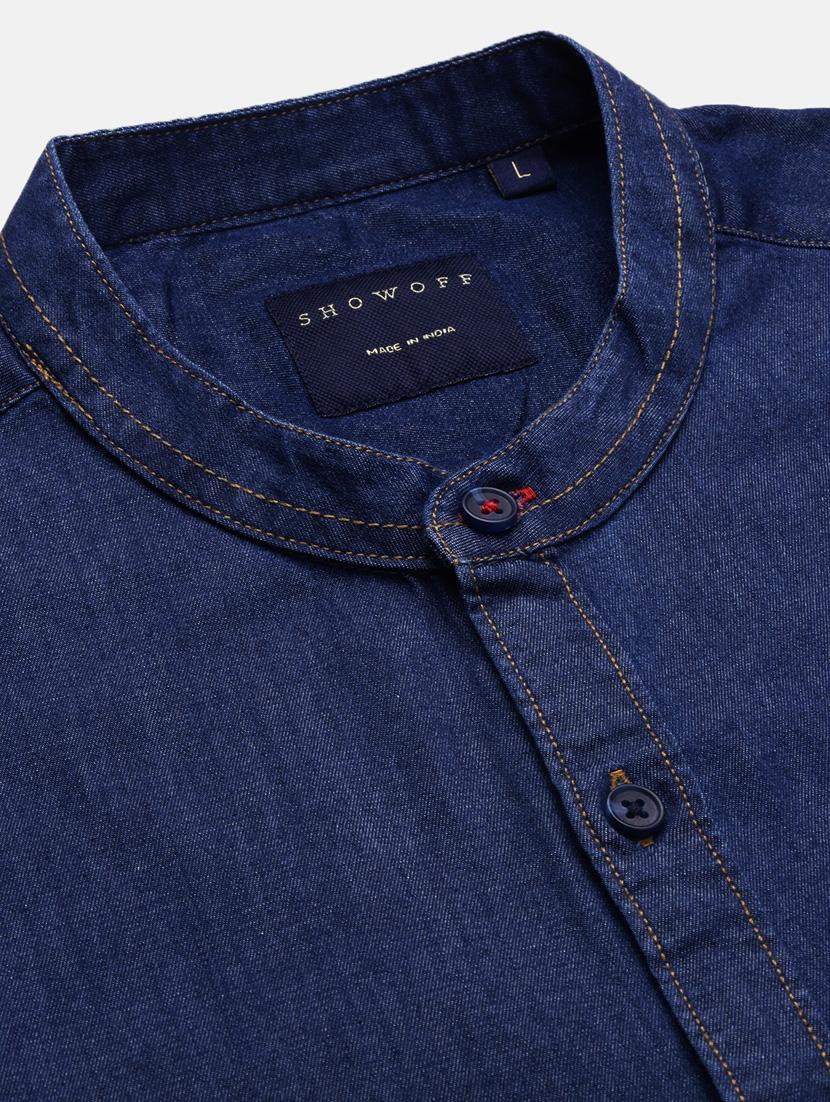 men navy blue regular fit denim casual shirt - 21378777 - Standard Image - 6