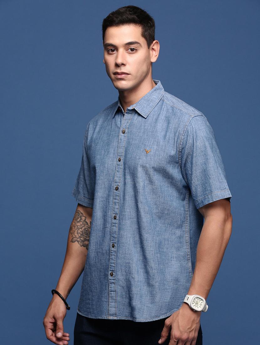 men short sleeved solid casual shirt - 21378782 -  Standard Image - 1