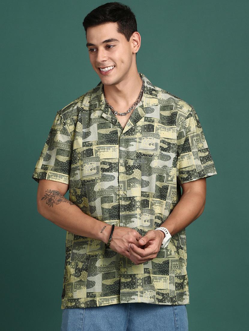 men short sleeved printed casual shirt