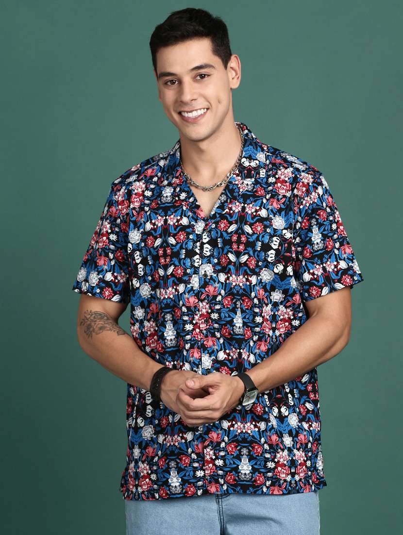 men short sleeved printed casual shirt