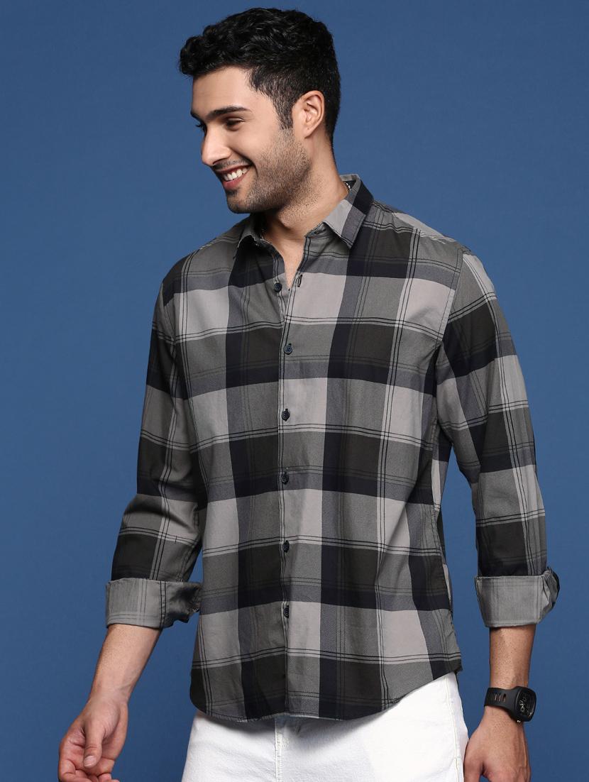 grey checkered cotton casual shirt - 21378810 - Standard Image - 1