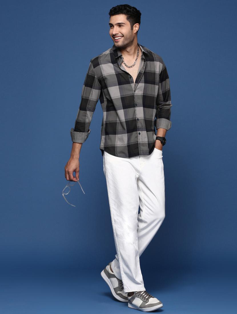 grey checkered cotton casual shirt - 21378810 - Standard Image - 4