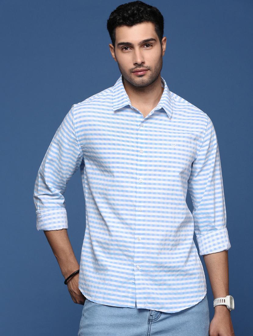 men long sleeved checkered casual shirt