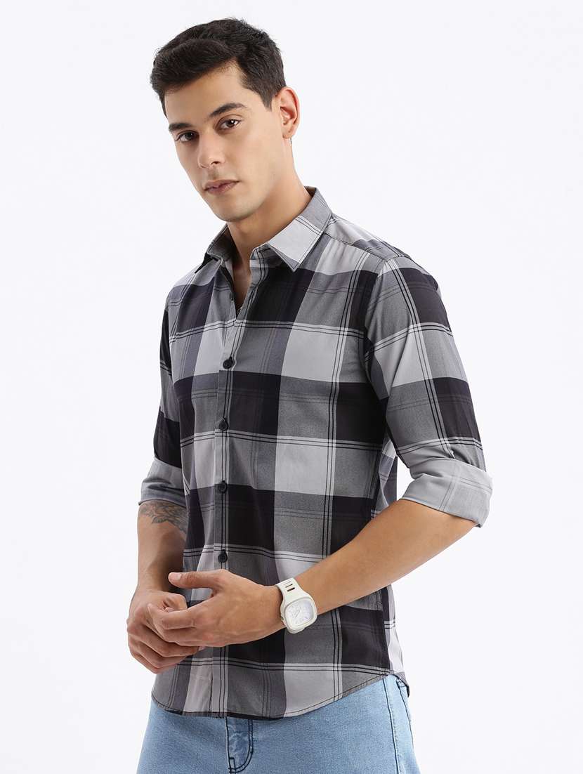 men long sleeved checkered casual shirt - 21378852 -  Standard Image - 1