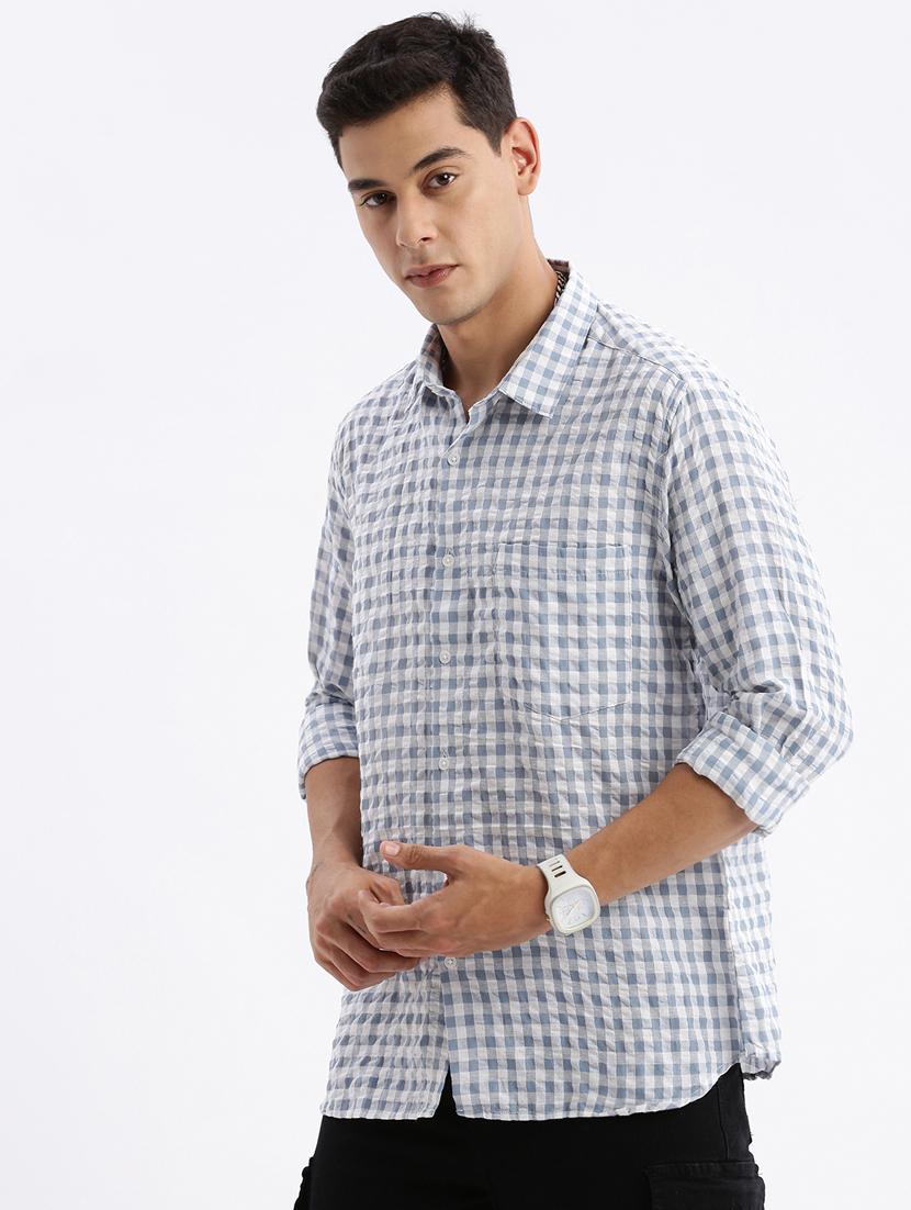 men long sleeved checkered casual shirt - 21378858 -  Standard Image - 1