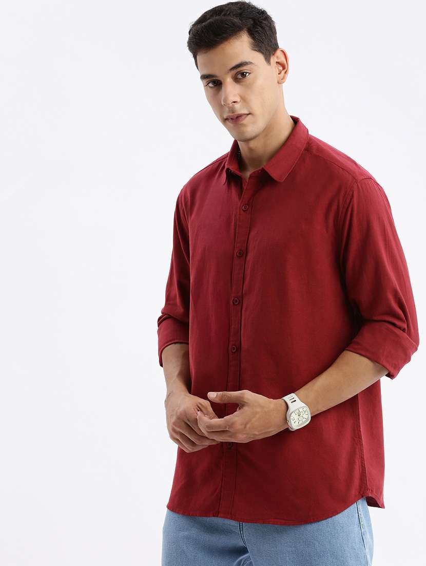 men long sleeved solid casual shirt - 21378870 - Standard Image - 1