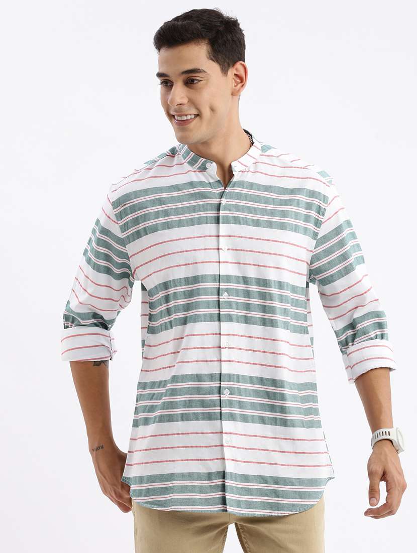 men long sleeved striped casual shirt - 21378873 -  Zoom Image - 0